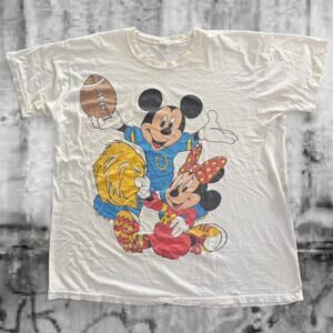 Vintage 90s Mickey & Minnie Cheer Football Tee – One Size Fits All - L